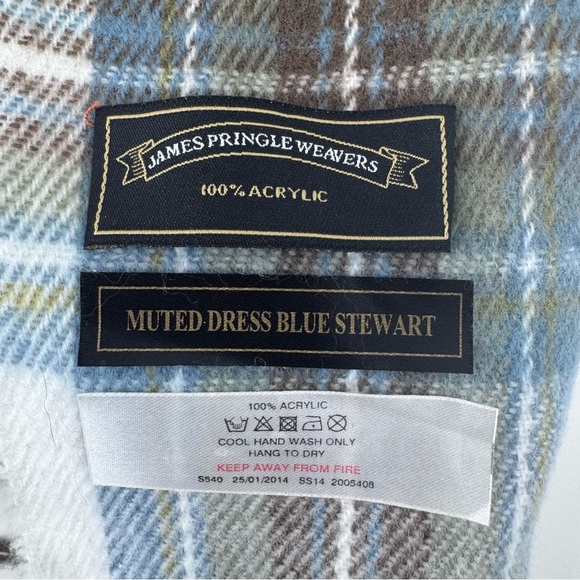 James Pringle Weavers Blue and Gray Tartan Scarf with Fringed Ends - Picture 6 of 9